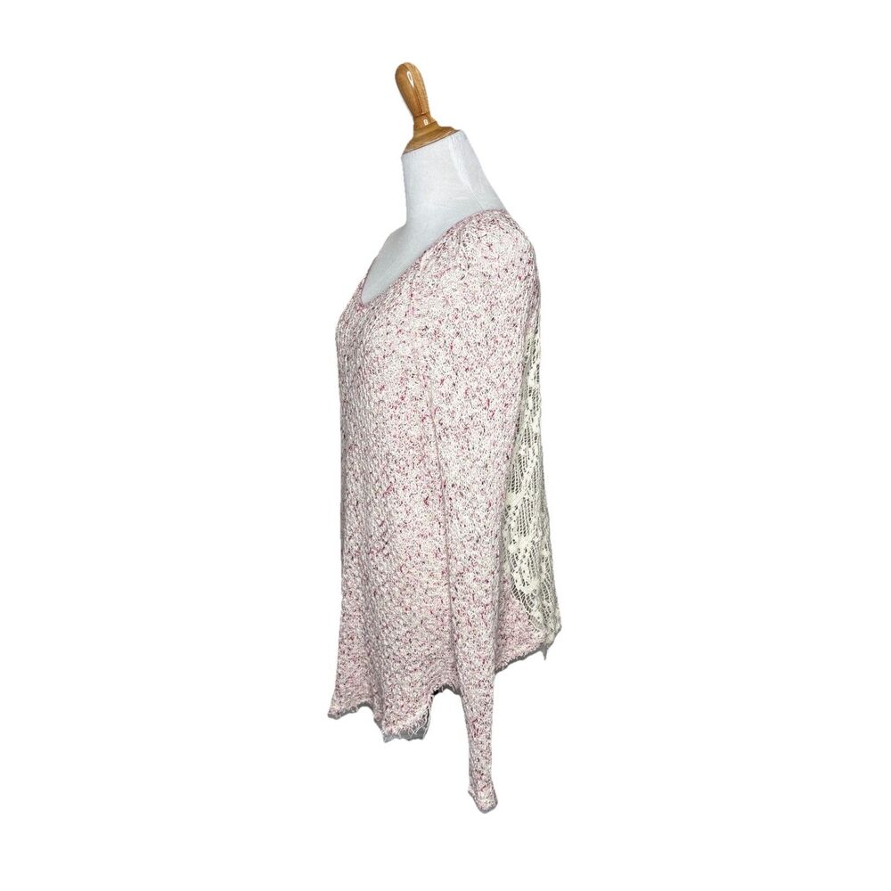 Free People Poppyseed Lace Back Pink Beige Textured Sweater Size Small Womens - Picture 2 of 6